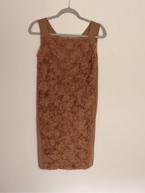 Sleeveless Rosette Midi Dress in Brown